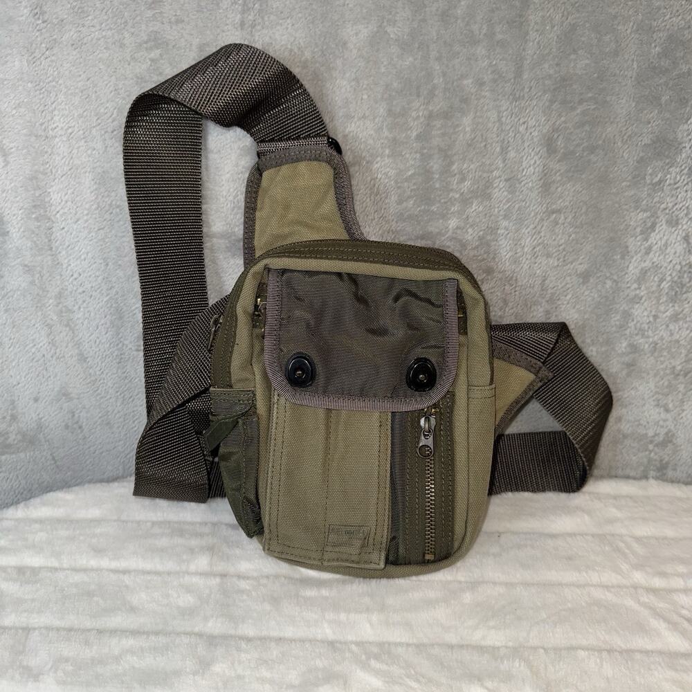Vintage Y2K American Eagle Mens Canvas Utility Sling Bag Olive Green Skater